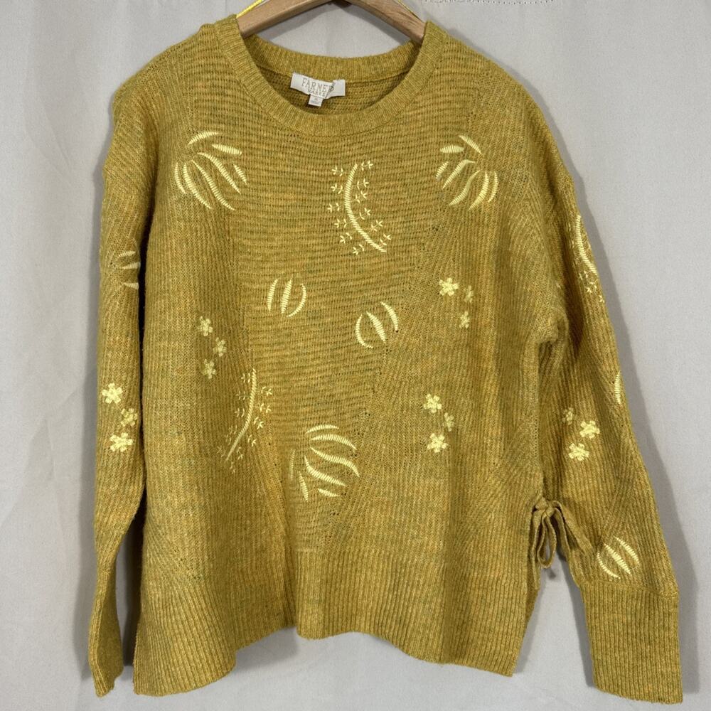 Farmers Market Womens S Mustard Embroidered Knit Sweater Cottagecore Boho Fall